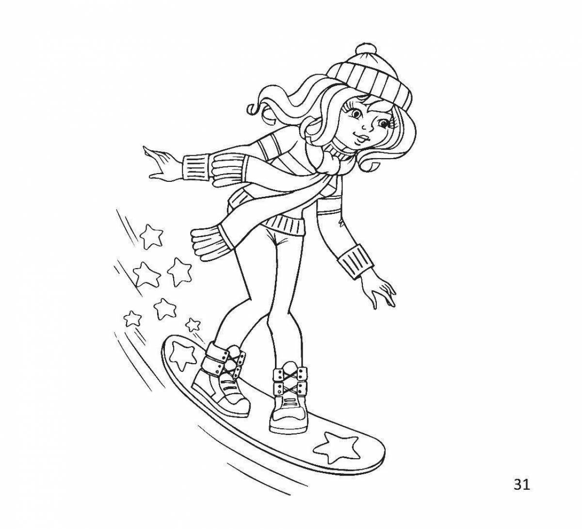 Playful winter sports coloring page for kindergarten