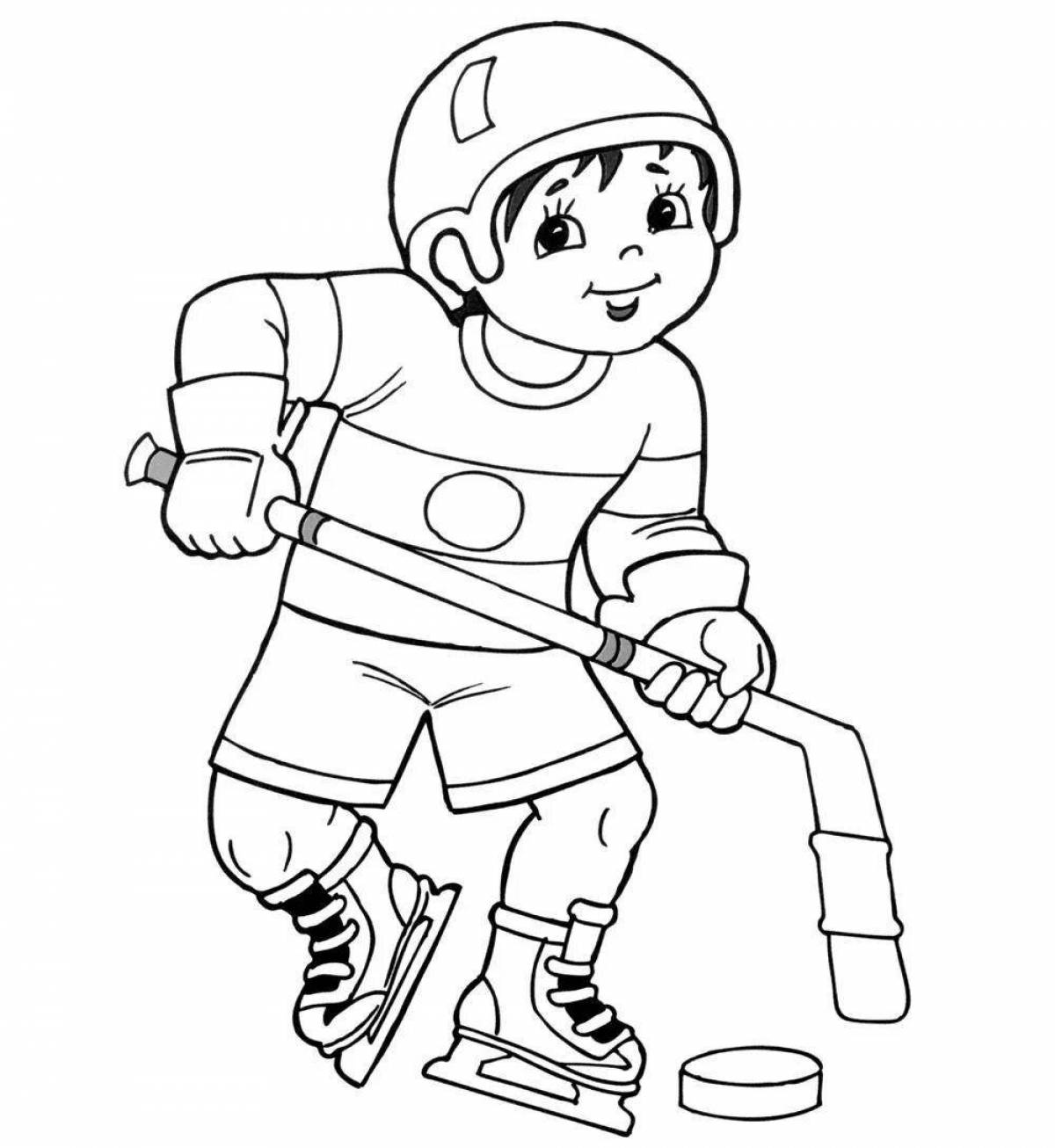 Cute winter sports coloring book for kindergarten