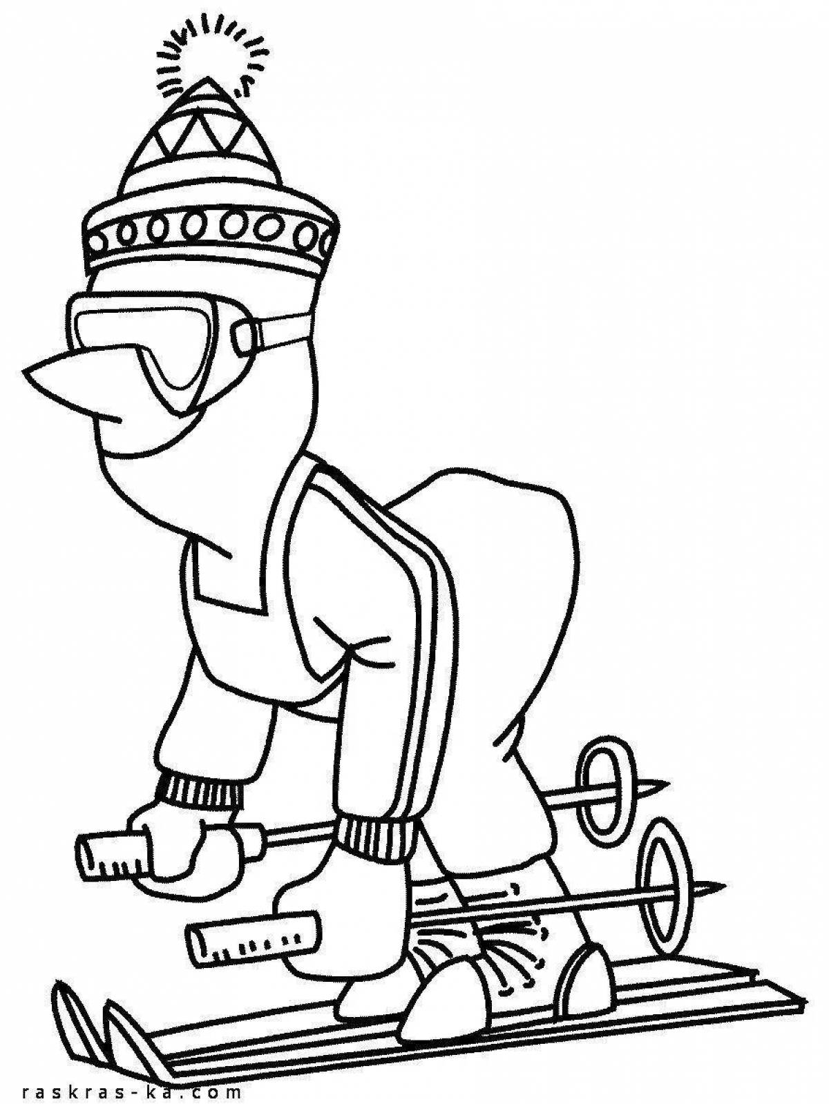 Coloring book gift skier for children 6-7 years old