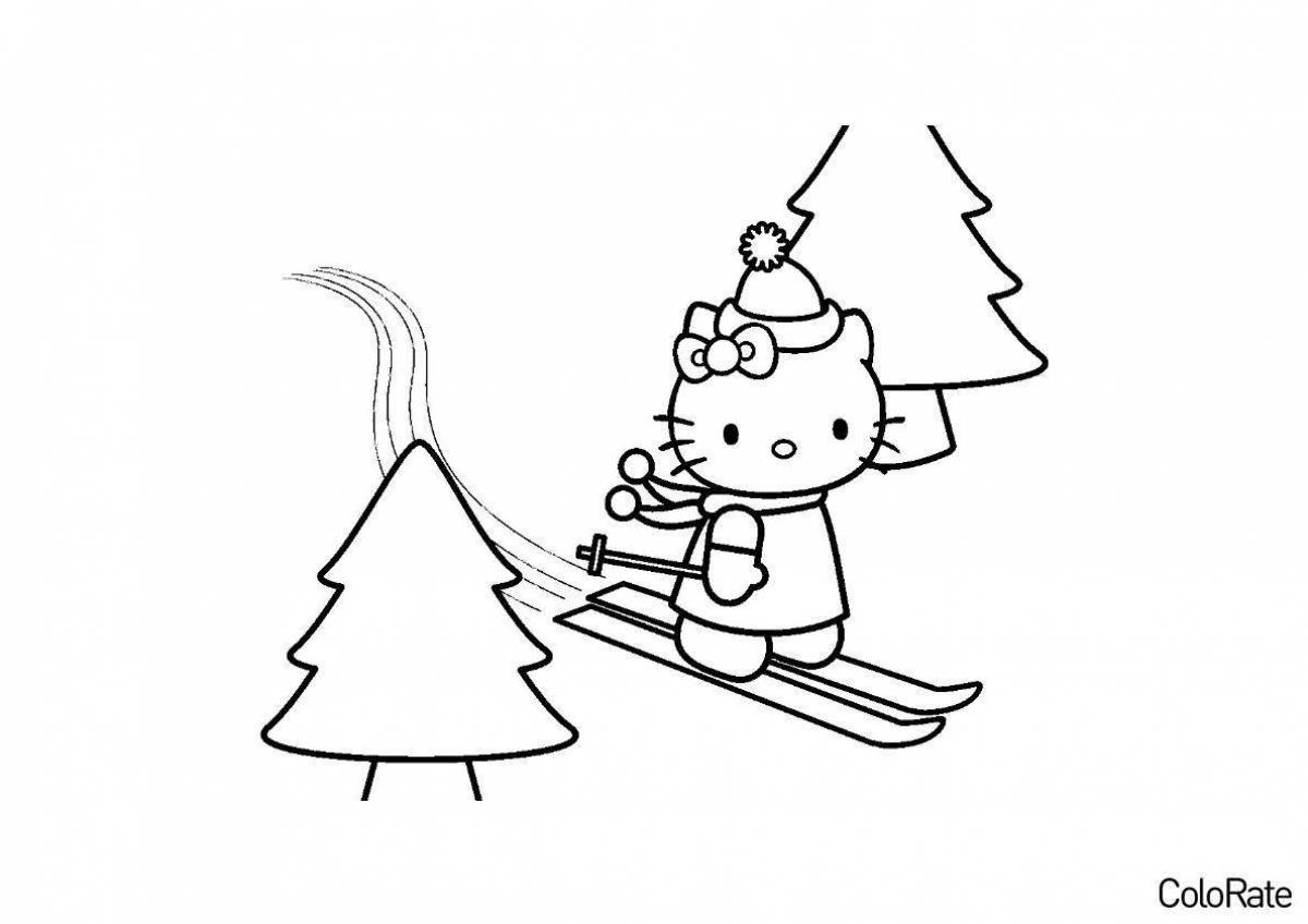 Excited skier coloring page for 6-7 year olds