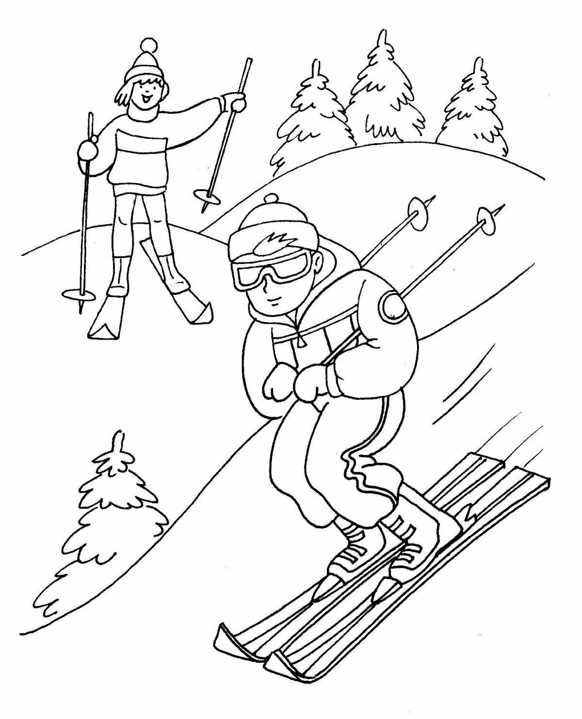 Skier coloring book for children 6-7 years old