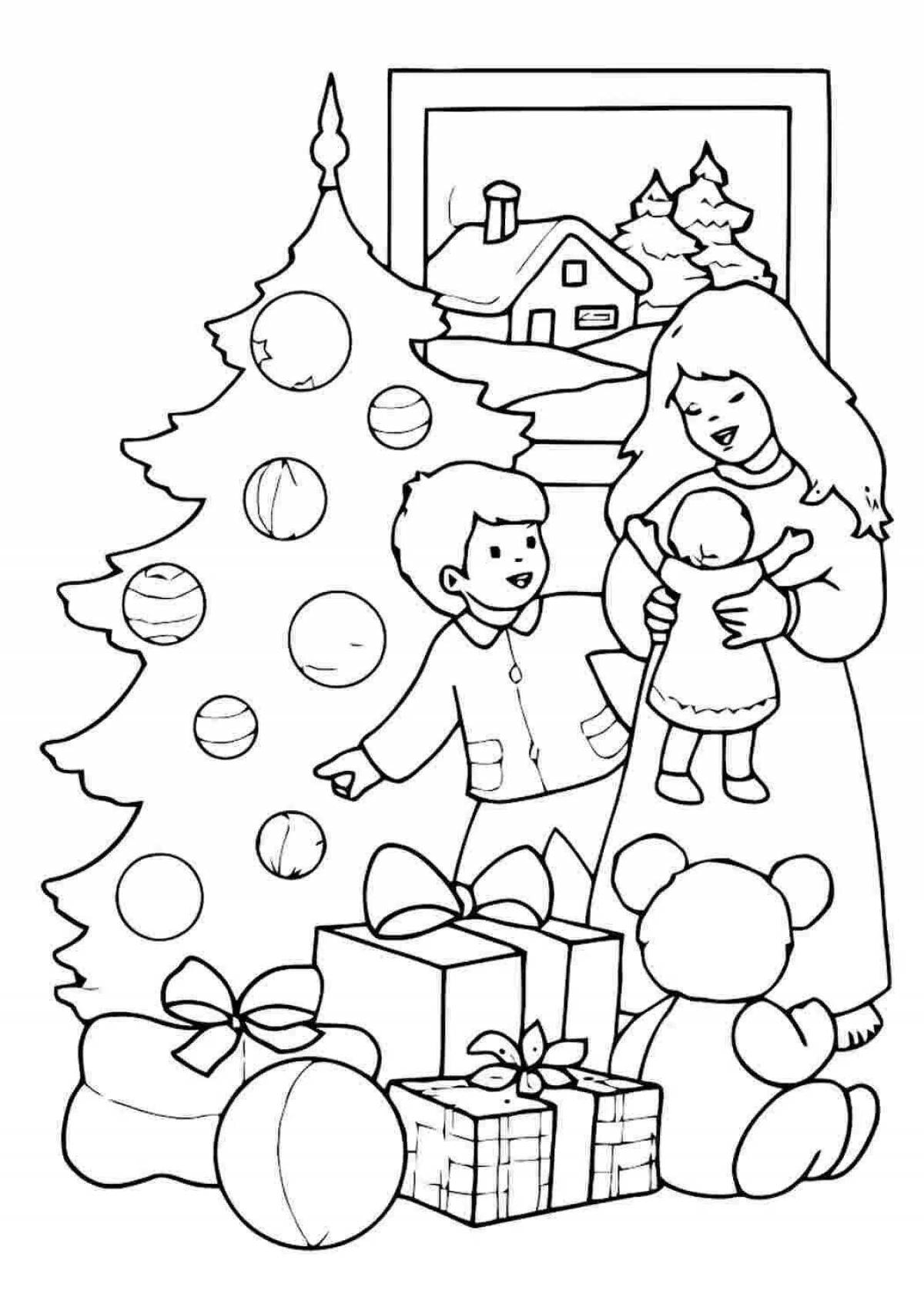 Радующая рождественская раскраска для детей 3-5 лет
