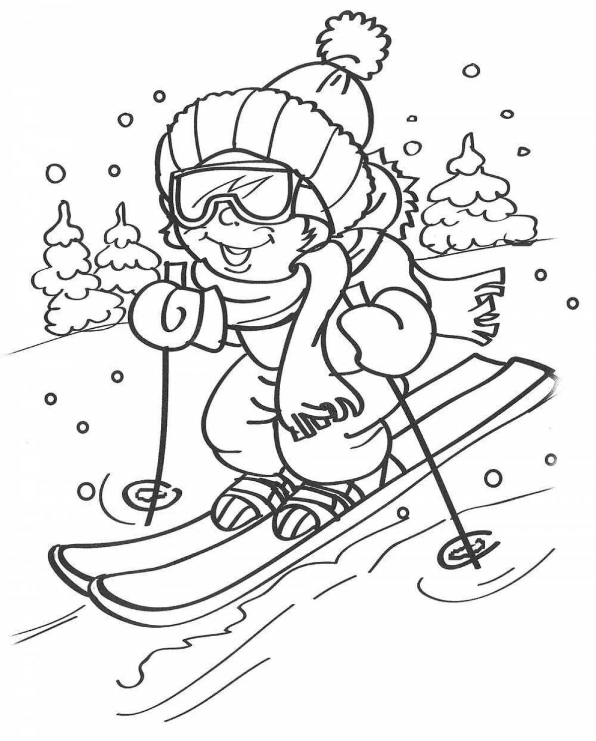 Inspirational skier coloring book for kids