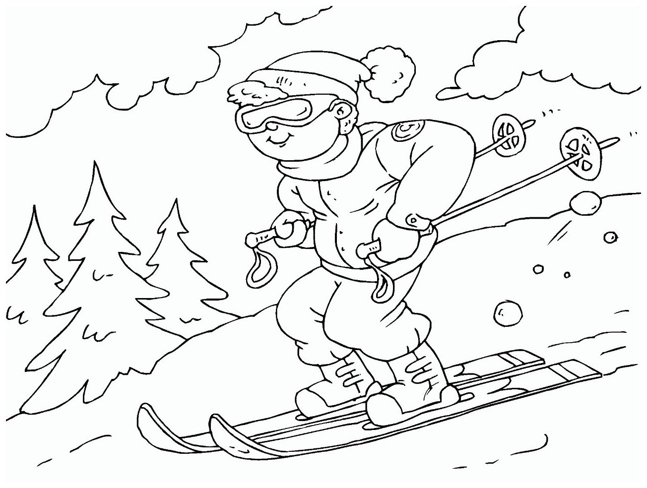 Fabulous skier coloring book for kids