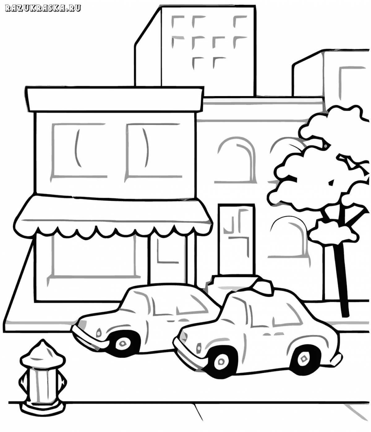 Crazy city coloring pages for 3-4 year olds