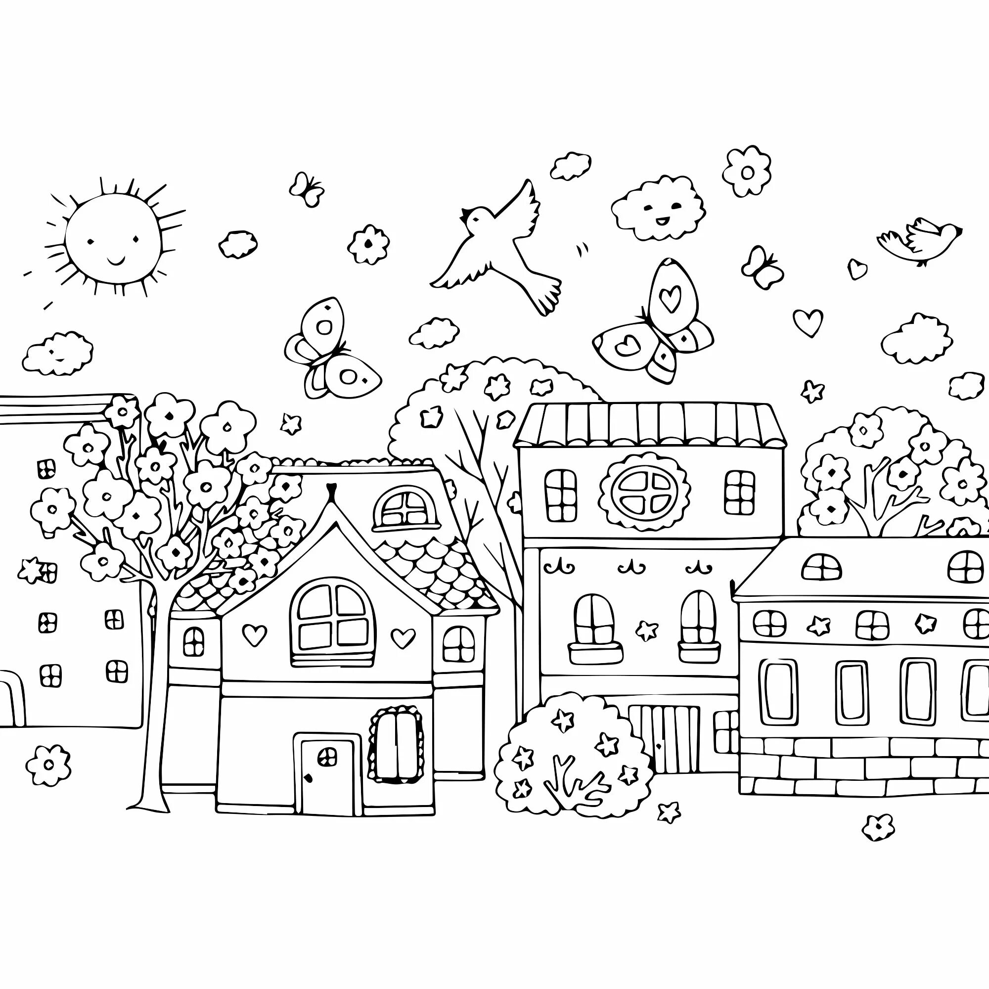 Color-mania city coloring page for children 3-4 years old