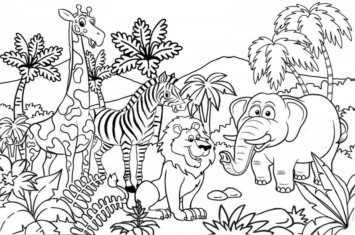 Colorful zoo coloring page for 3-4 year olds