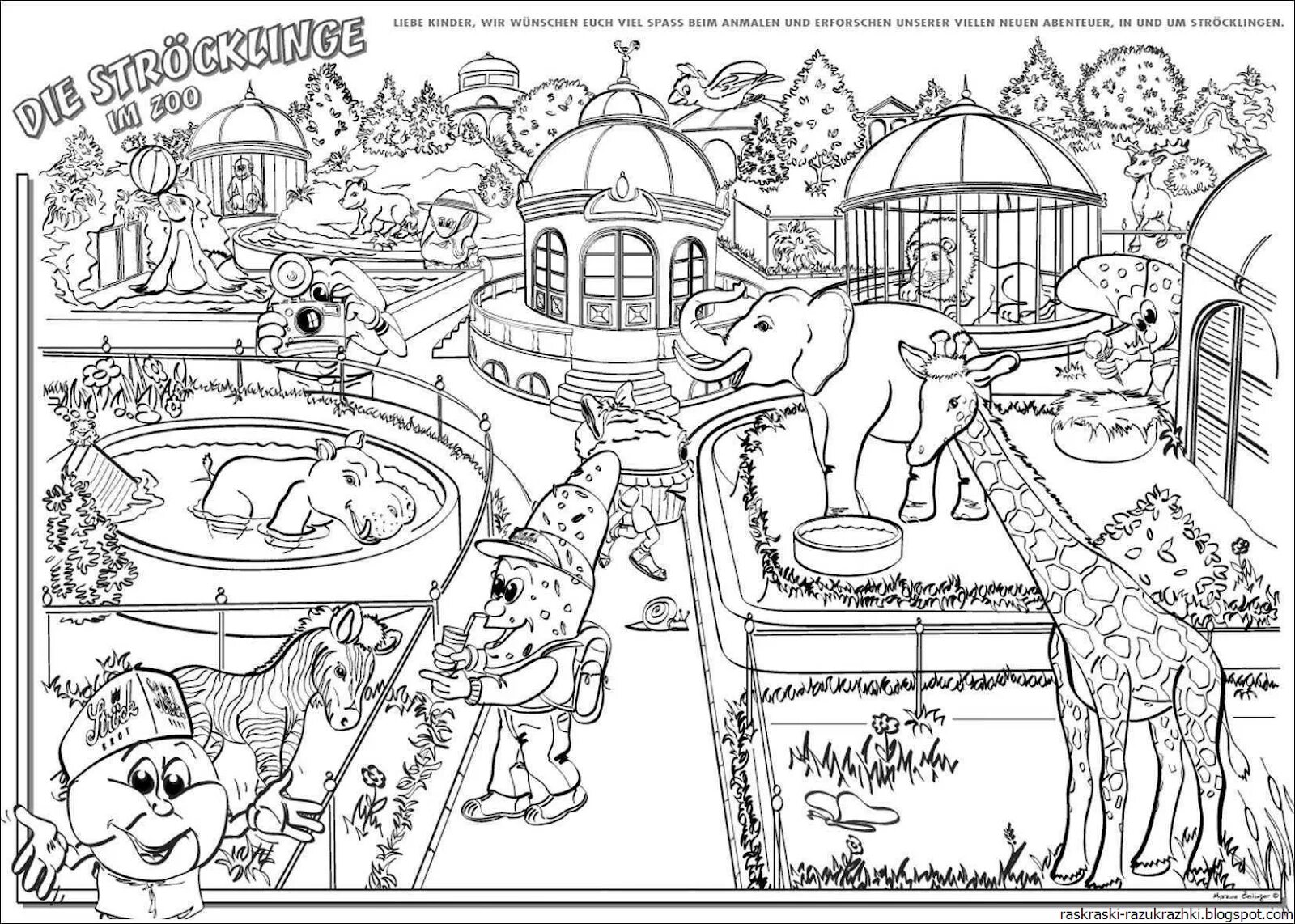 Colorful zoo coloring book for 3-4 year olds