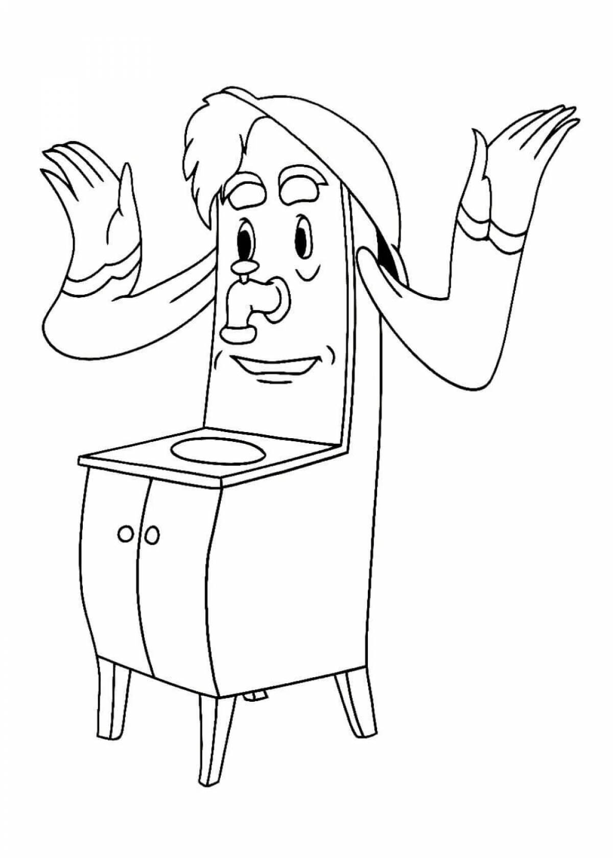 Color-crazy moidodyr coloring page for children 3-4 years old