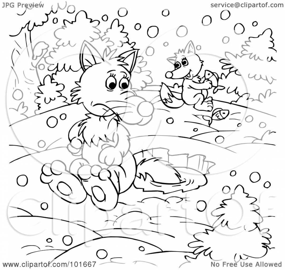 Fun coloring fox and wolf for kids