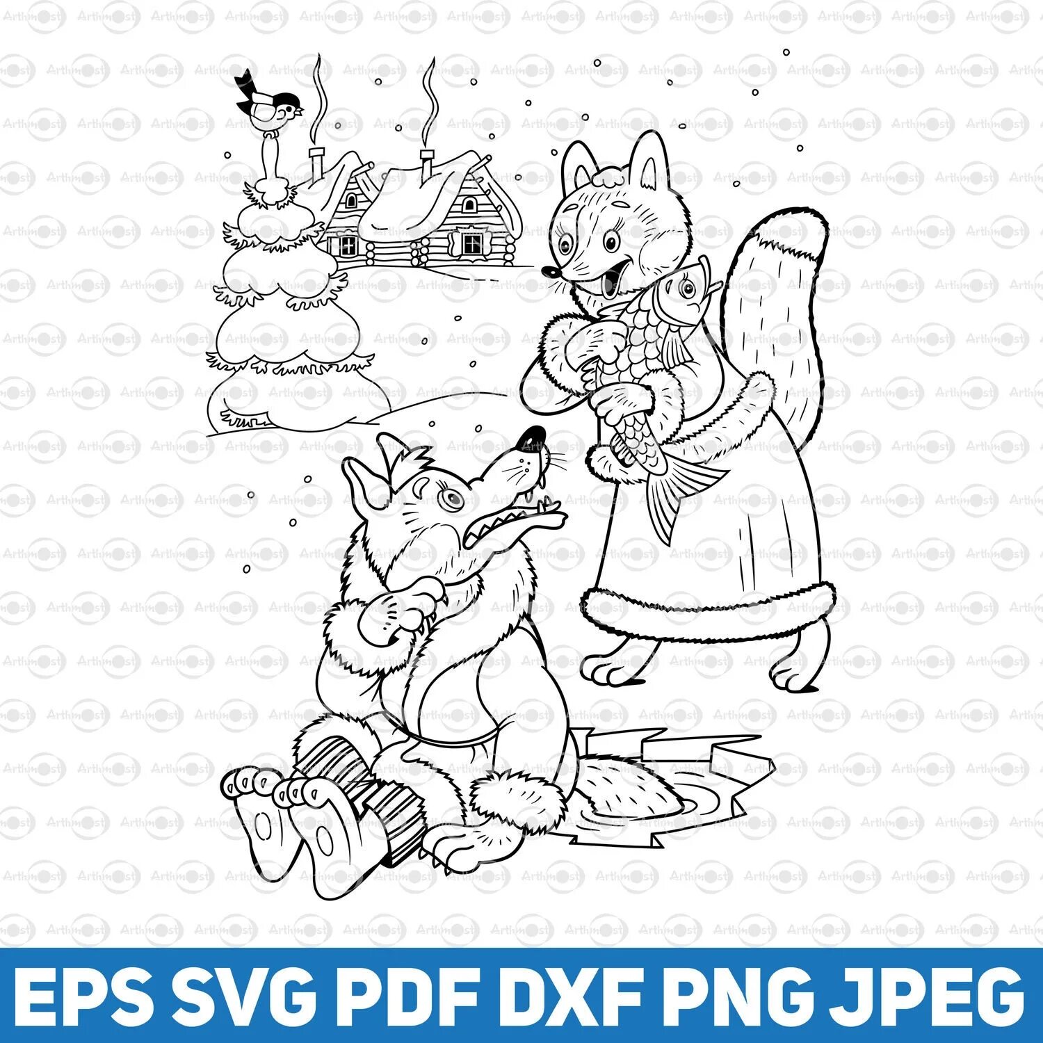Joyful foxes and wolves coloring pages for kids