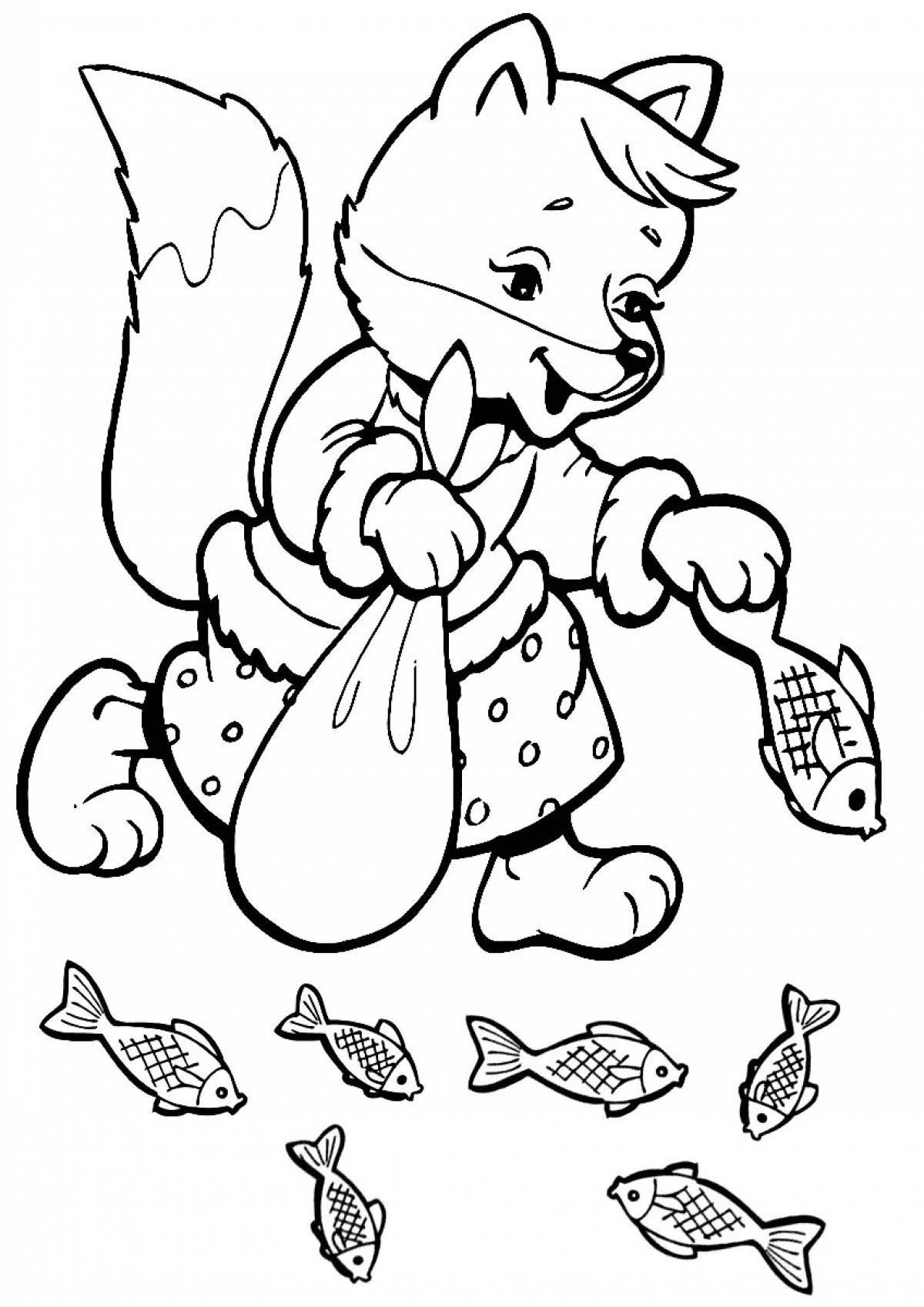 Cute fox and wolf coloring pages for kids