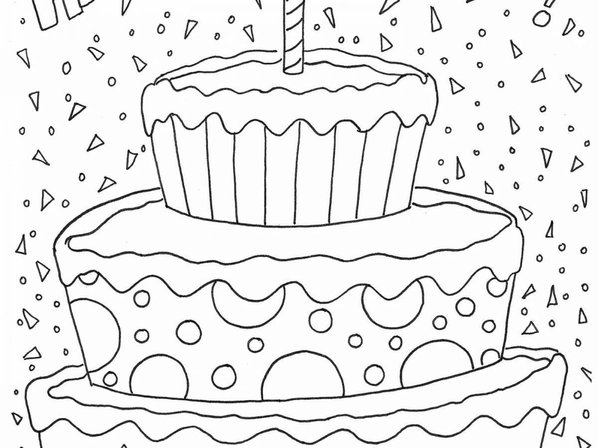 Playful cake coloring page for 6-7 year olds