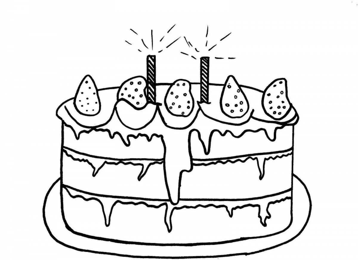 Color explosion cake coloring page for 6-7 year olds