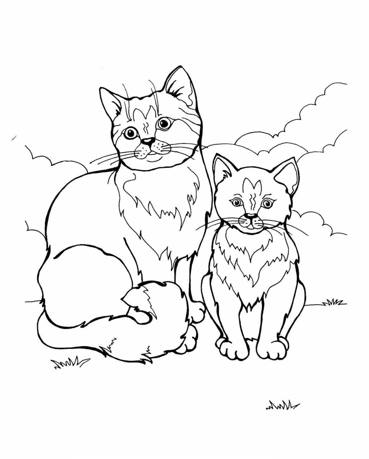 Симпатичная раскраска кошка с котятами