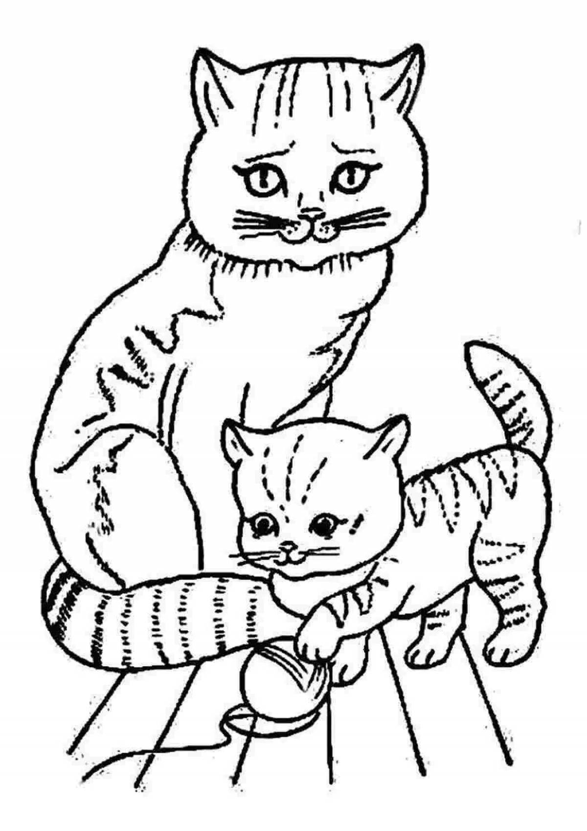 Яркая раскраска кошка с котятами