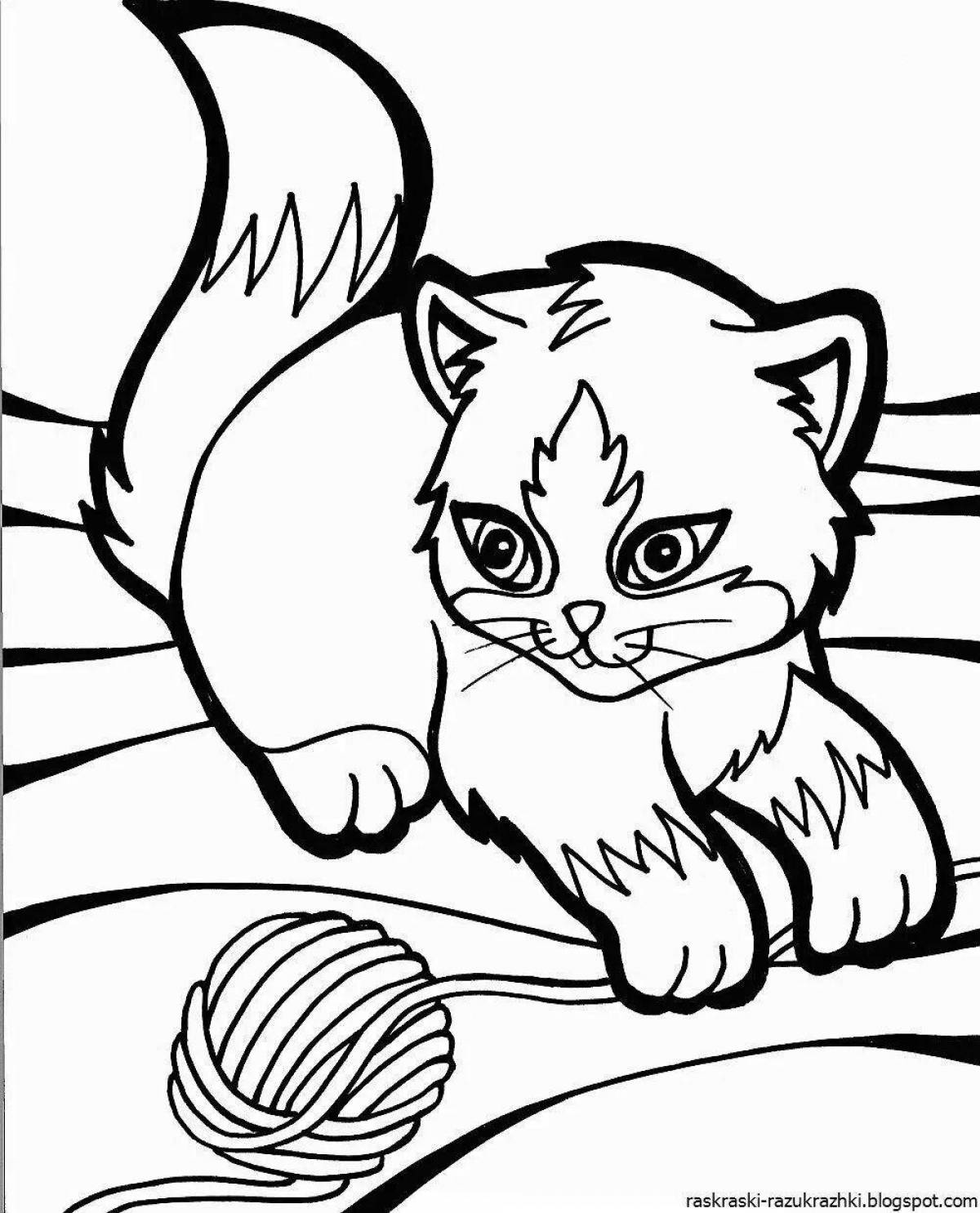 Любопытная раскраска кошка с котятами