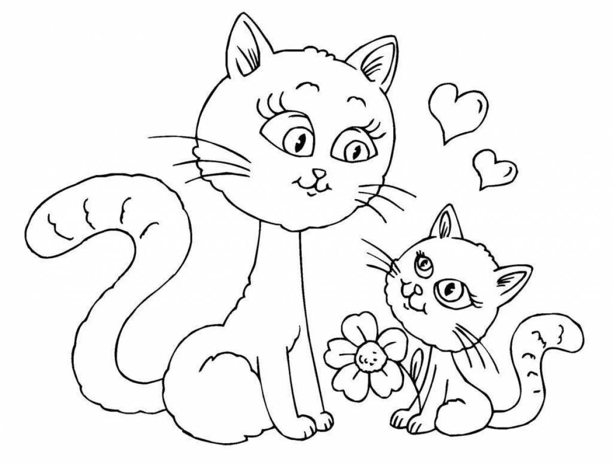 Юмористическая раскраска кошка с котятами