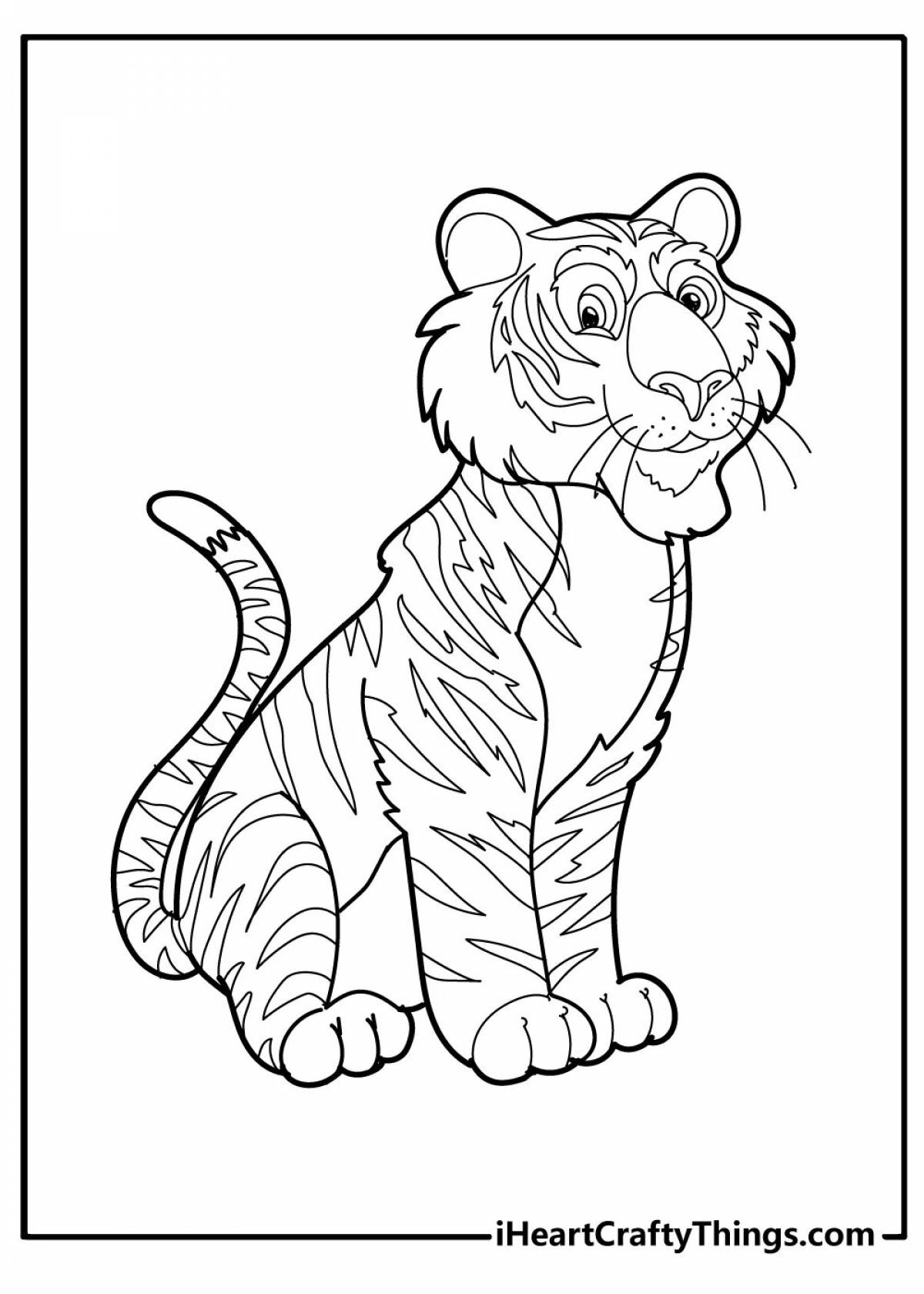 Тигр раскраска распечатать. Easy colouring Tiger.