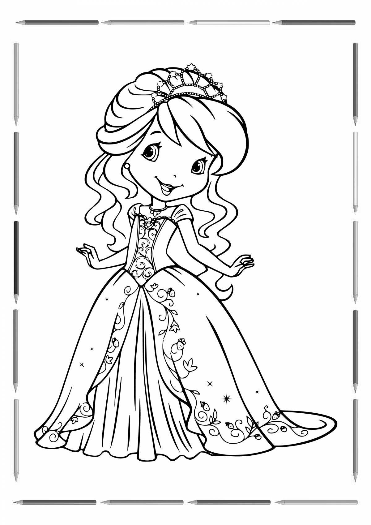 Colourful princess coloring pages for girls 4-5 years old