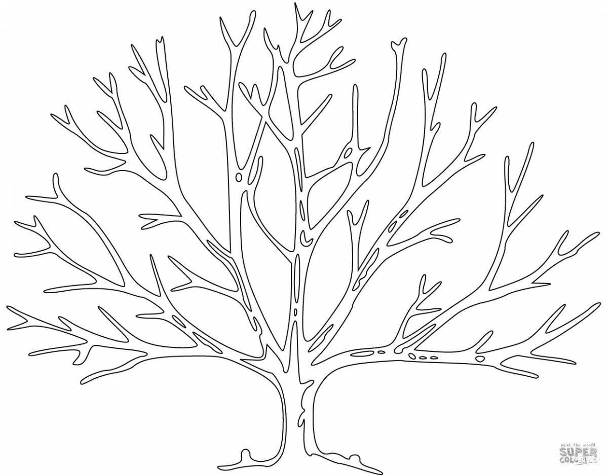 Coloring book shining tree trunk for preschoolers