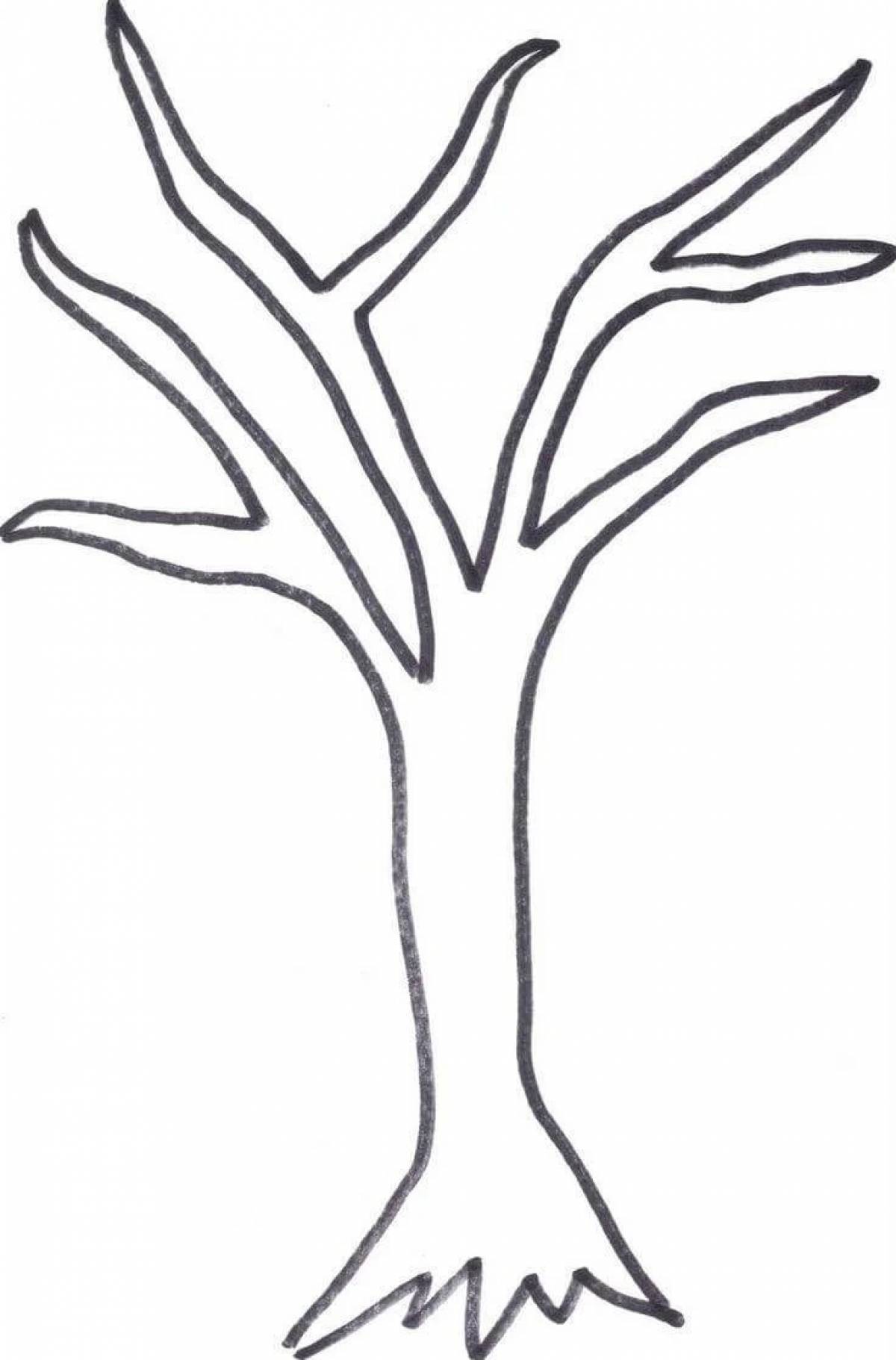 Coloring book cheerful tree trunk without leaves