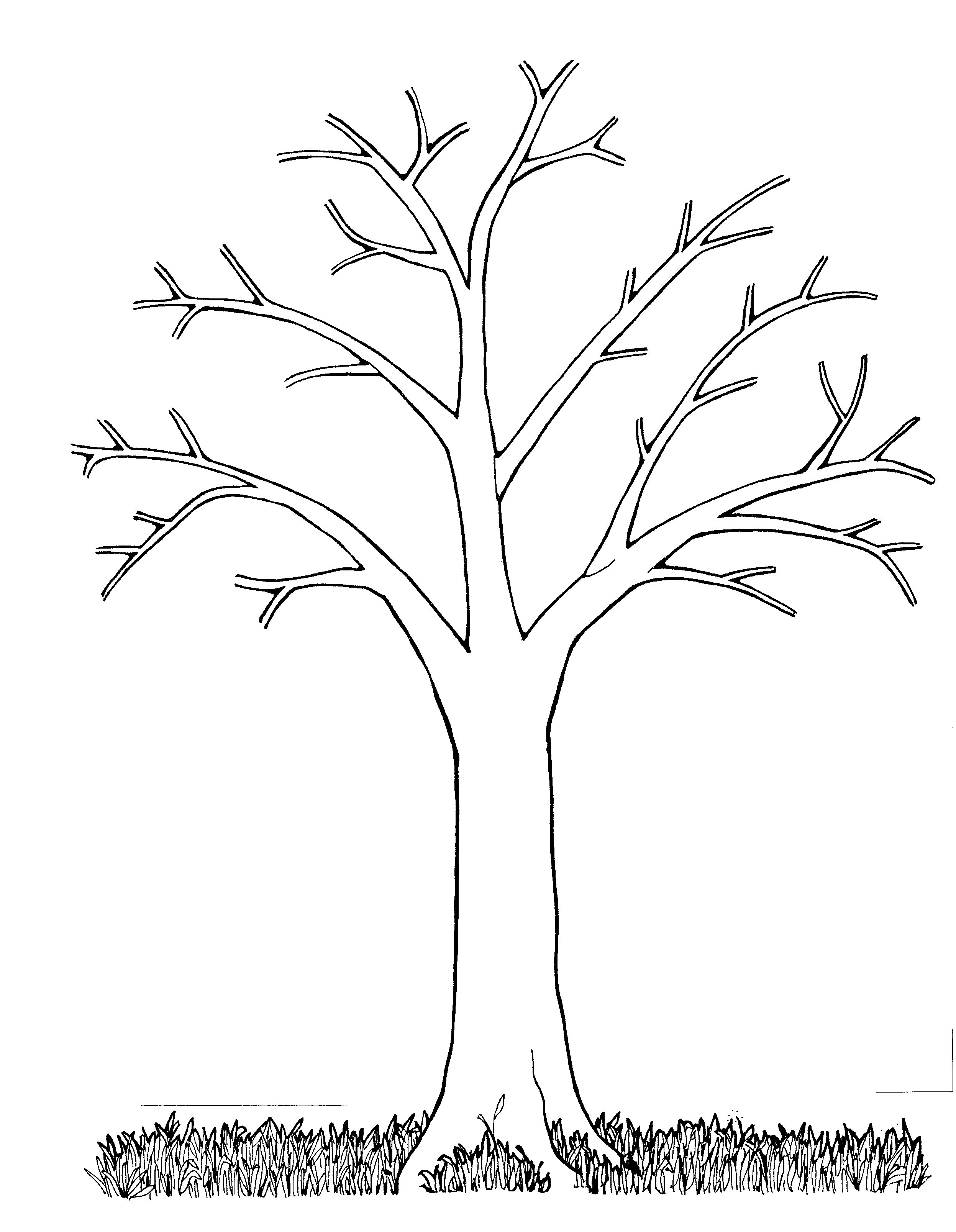 Playful tree trunk coloring page without leaves