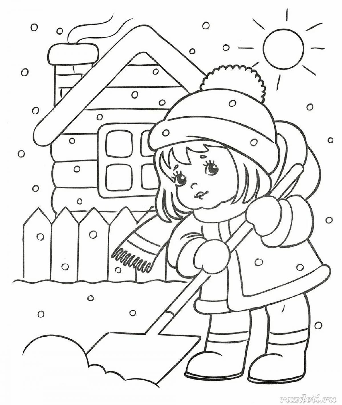 Cheerful winter coloring for 6 year olds