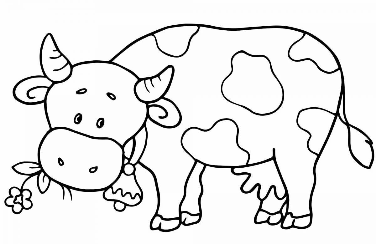 Веселая корова-раскраска для детей 3-4 лет