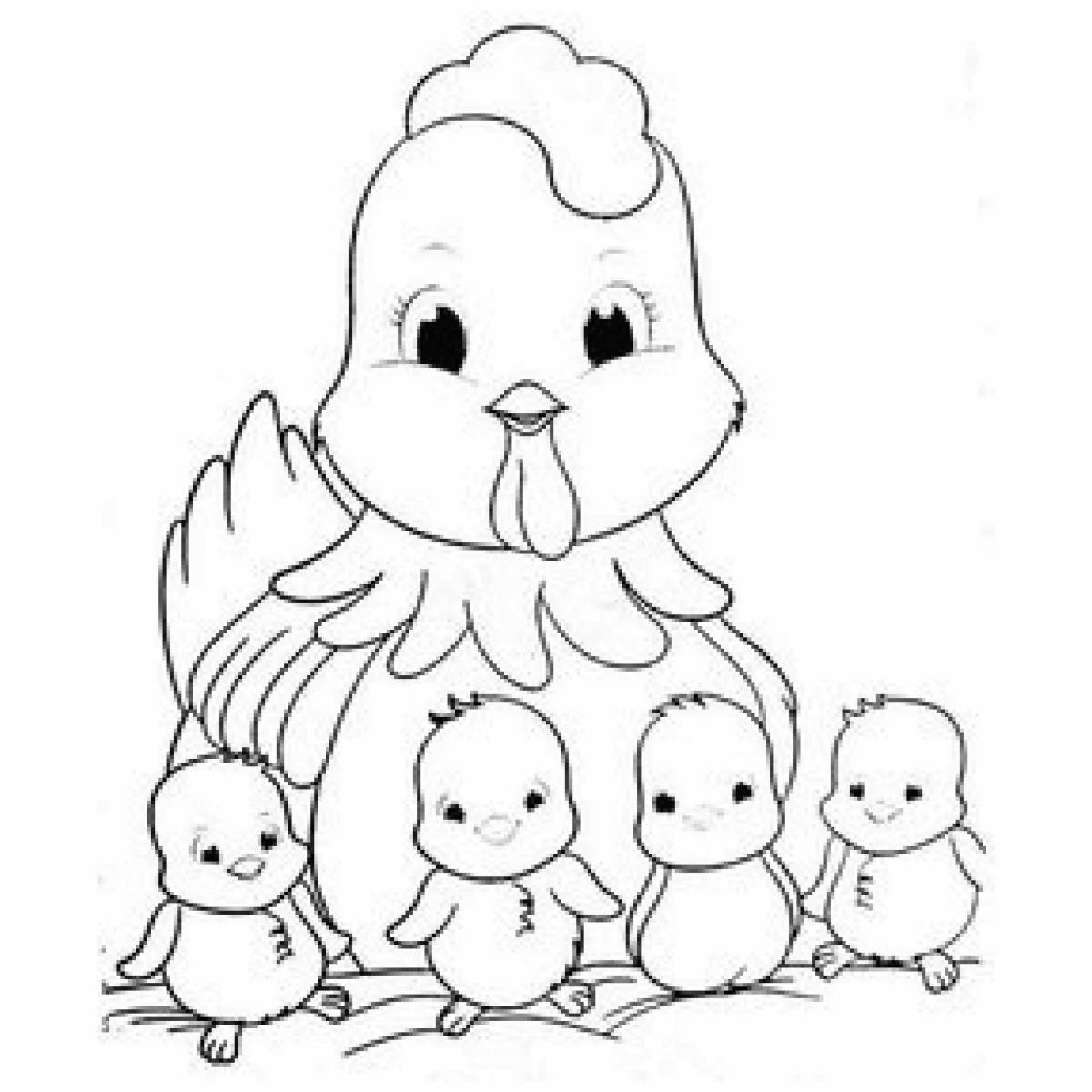 Creative chicken coloring pages for 6-7 year olds