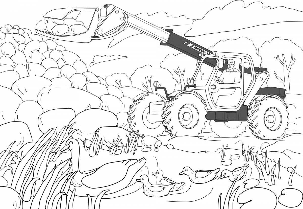 Happy harvester coloring for kids
