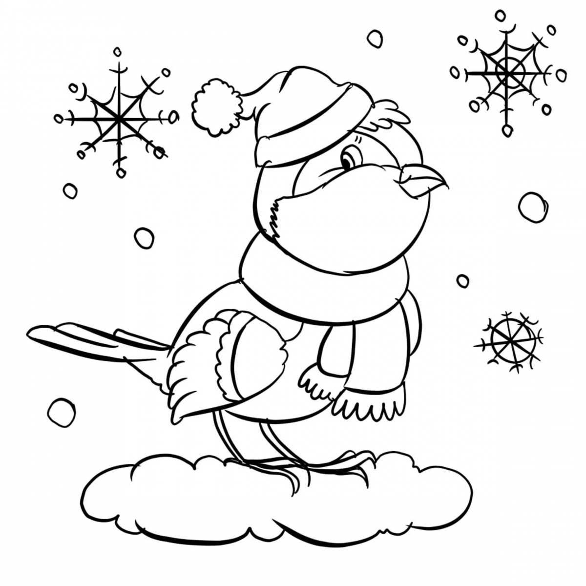 Cute winter birds coloring book for 6-7 year olds