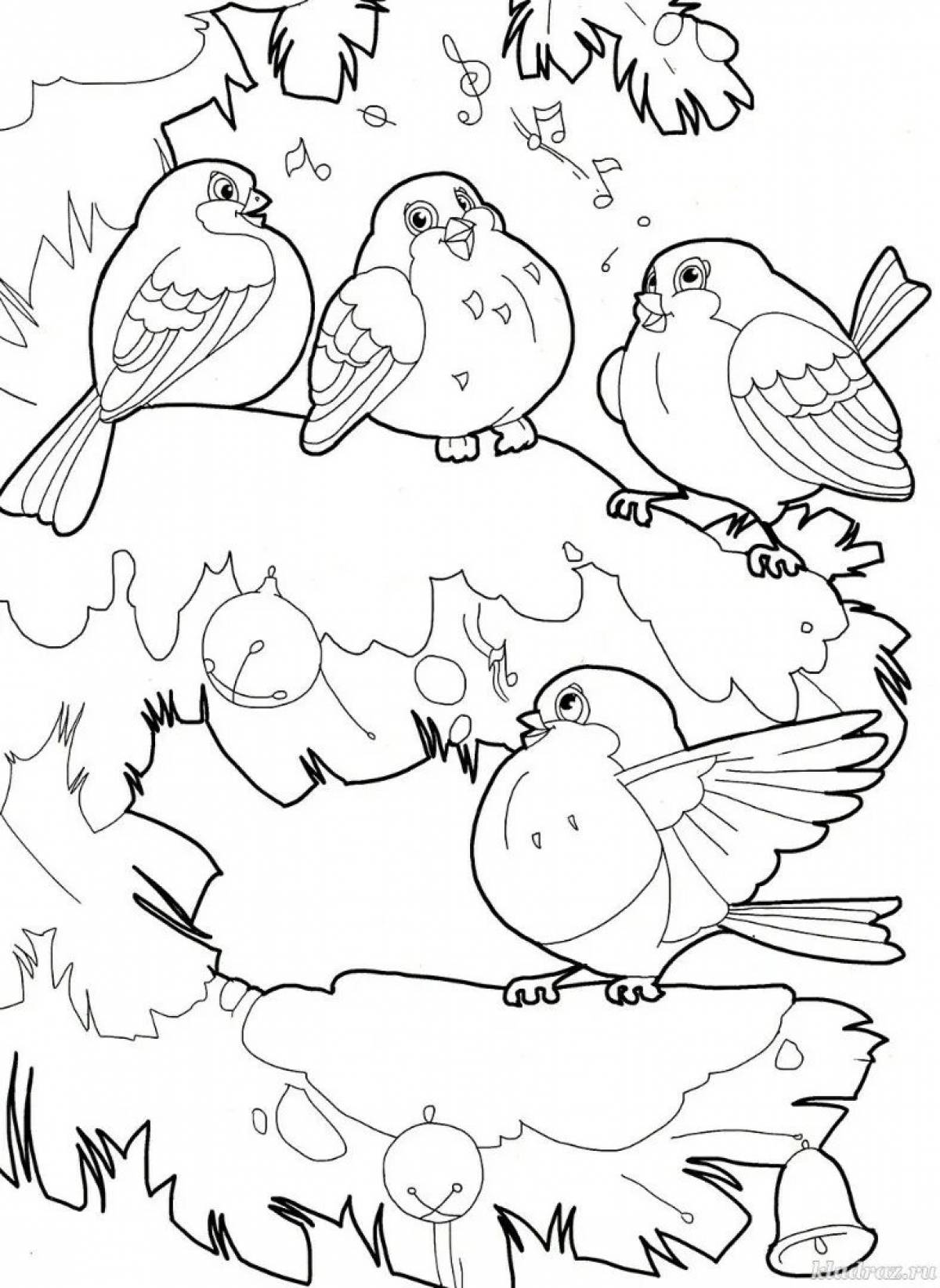 Великолепная раскраска зимних птиц для детей 6-7 лет