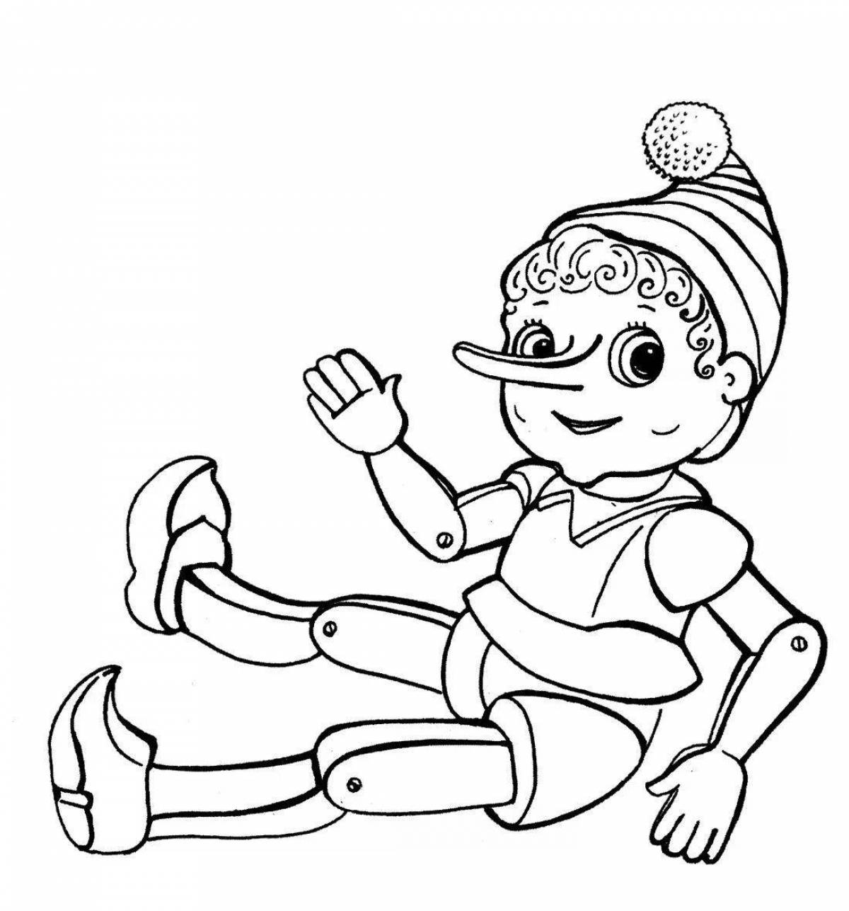 Playful pinocchio coloring page for kids