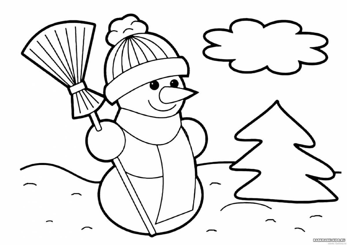 Amazing winter landscape coloring book for children 3-4 years old