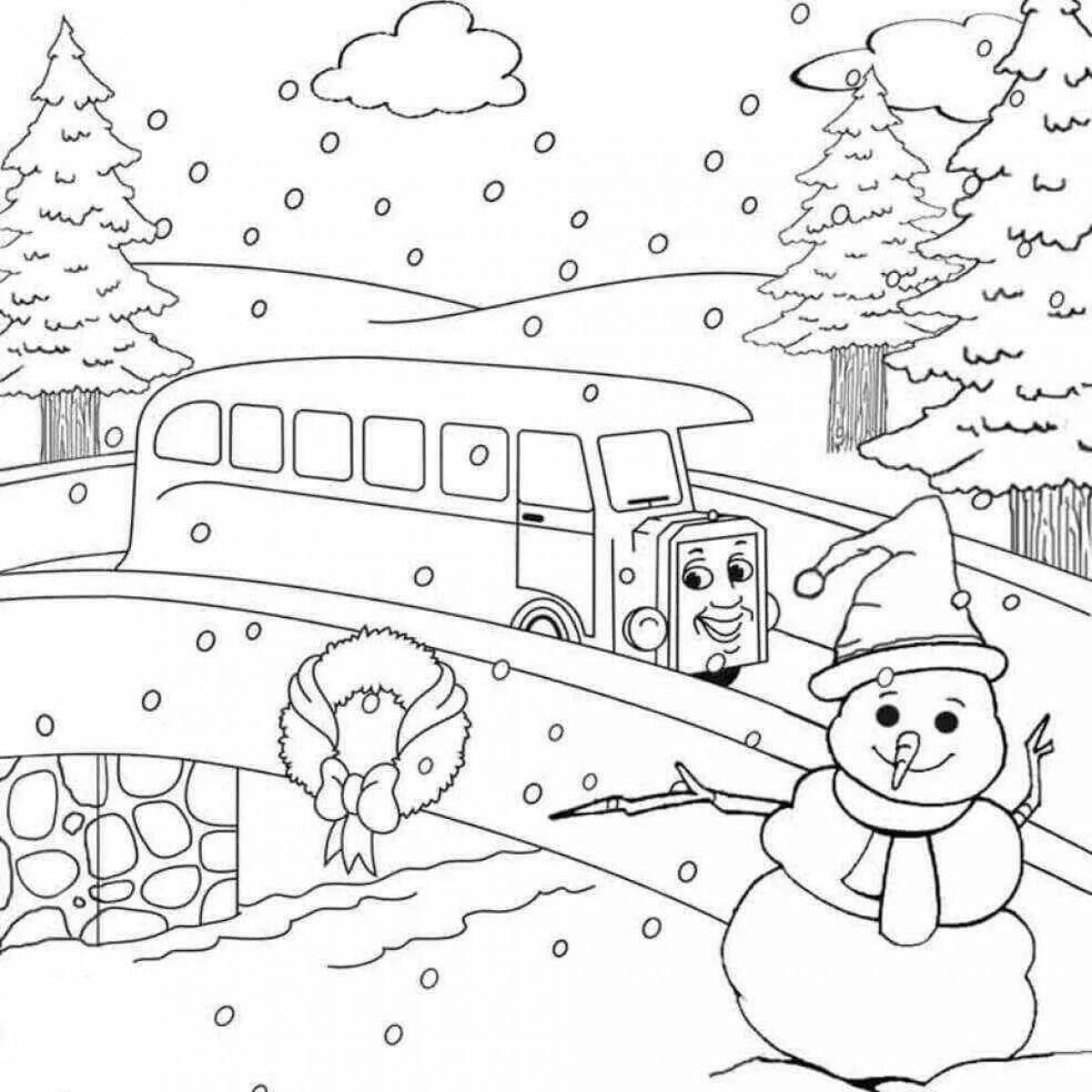 Cute winter scenery coloring book for 3-4 year olds