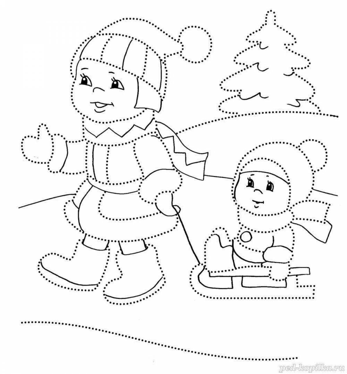 Colourful winter coloring book for children 2-3 years old