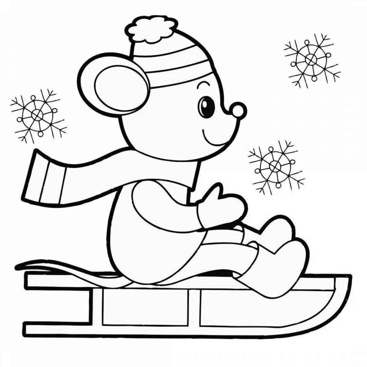 Winter coloring book for children 2-3 years old