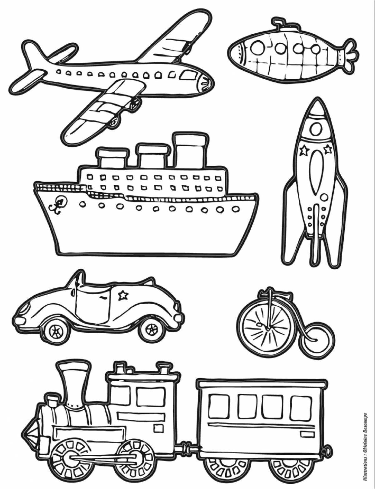 Joyful transport coloring book for kids