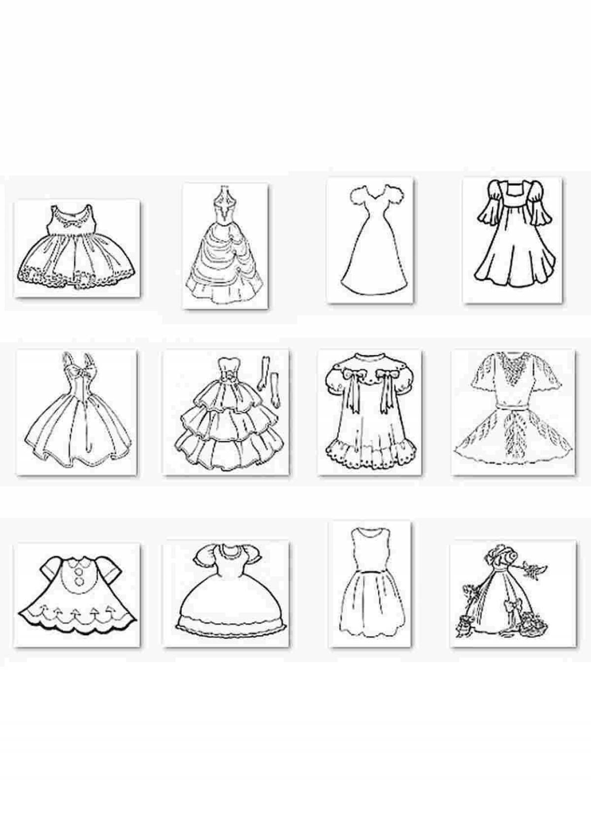 Coloring page glamorous dress for dolls