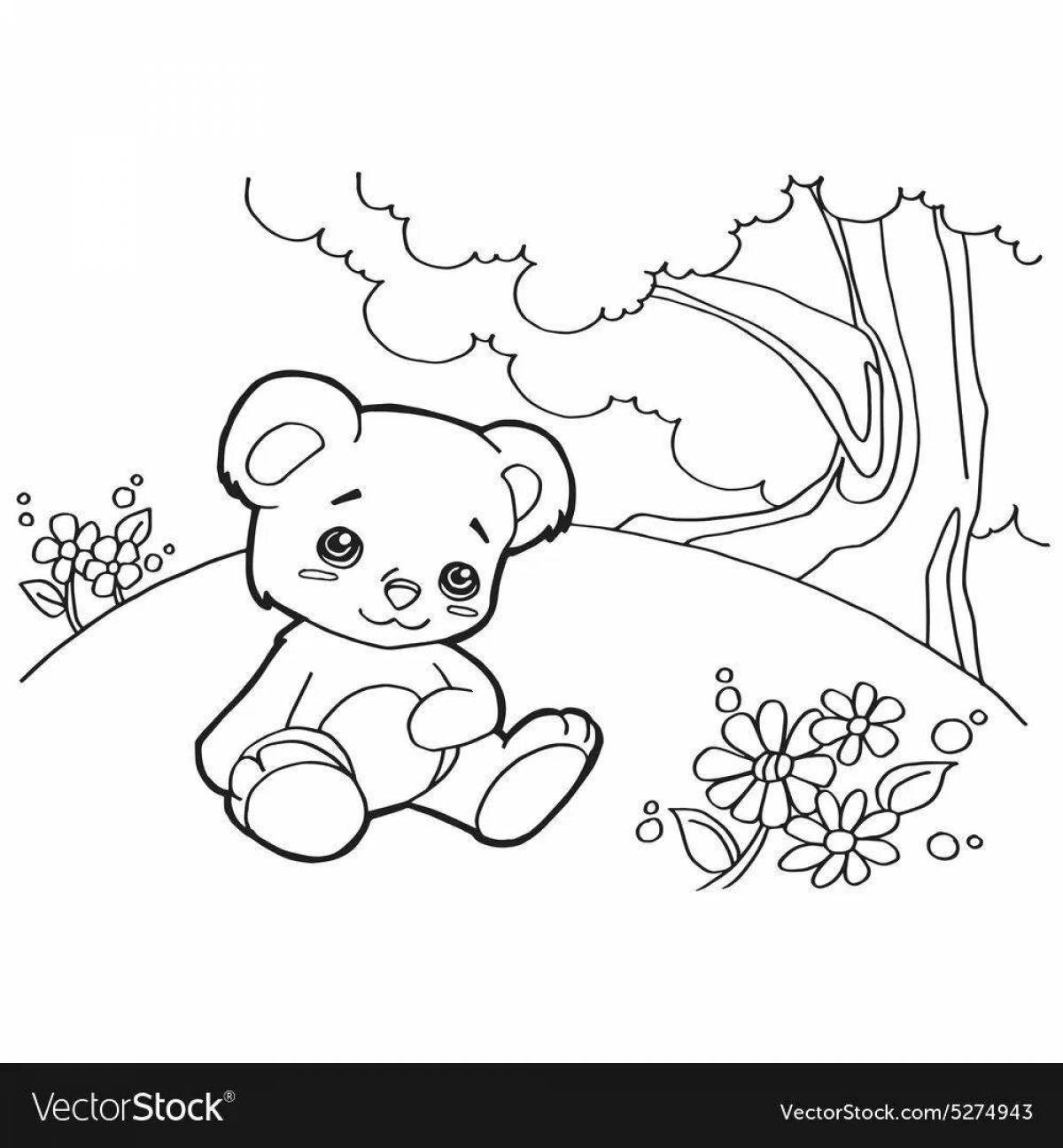 Милый медведь в логове раскраски для детей