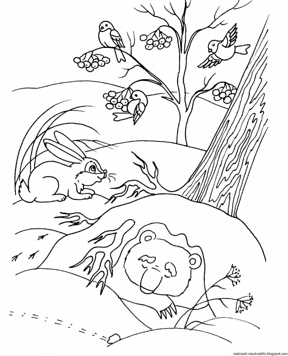 Funny bear in a den coloring book for children