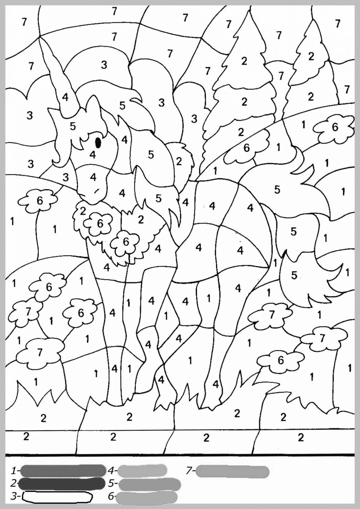 Entertaining coloring by numbers for children 9-10 years old