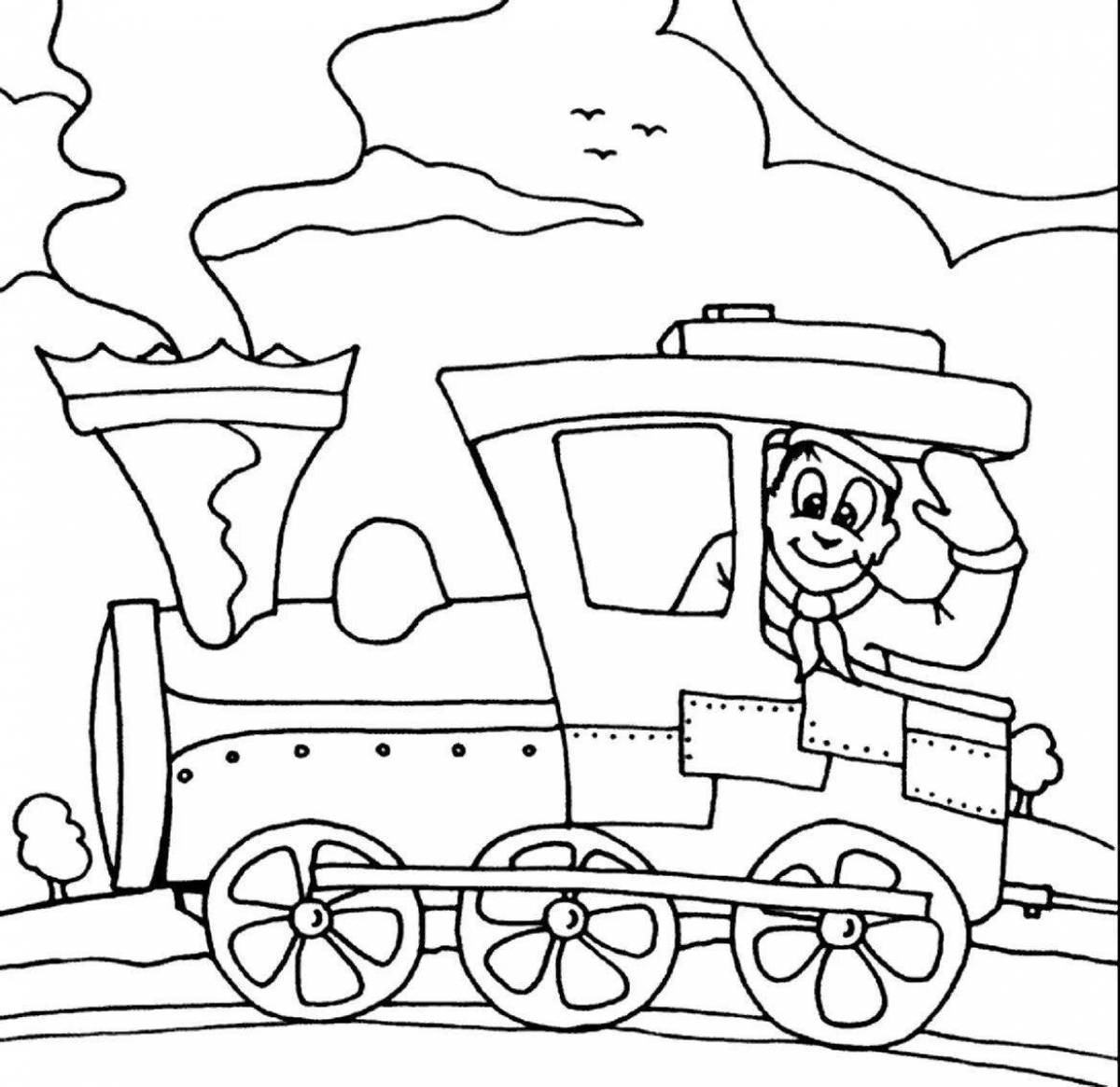 Фото Удивительная страница раскраски поезда для детей 6-7 лет