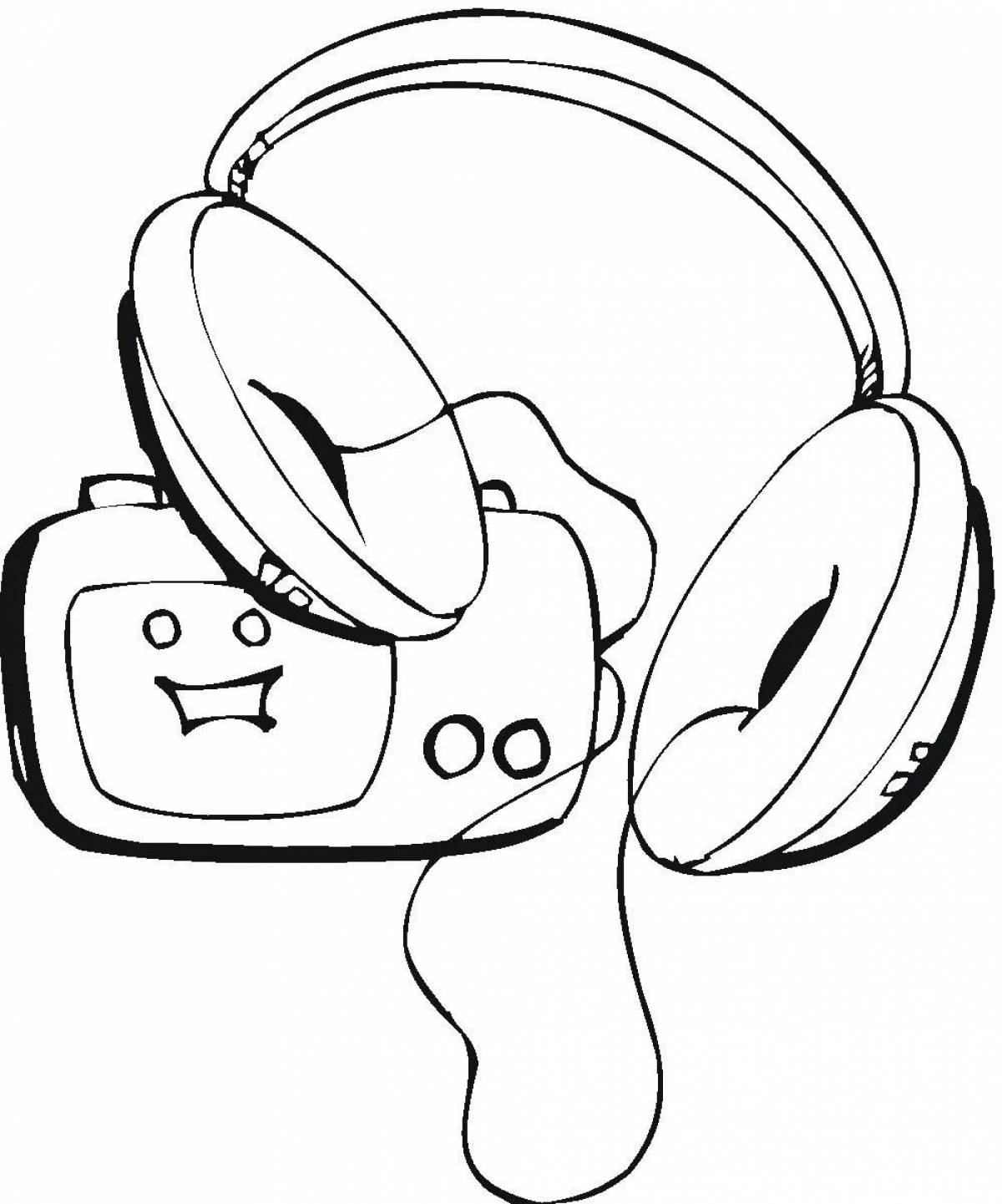 Coloring page with headphones for toddlers