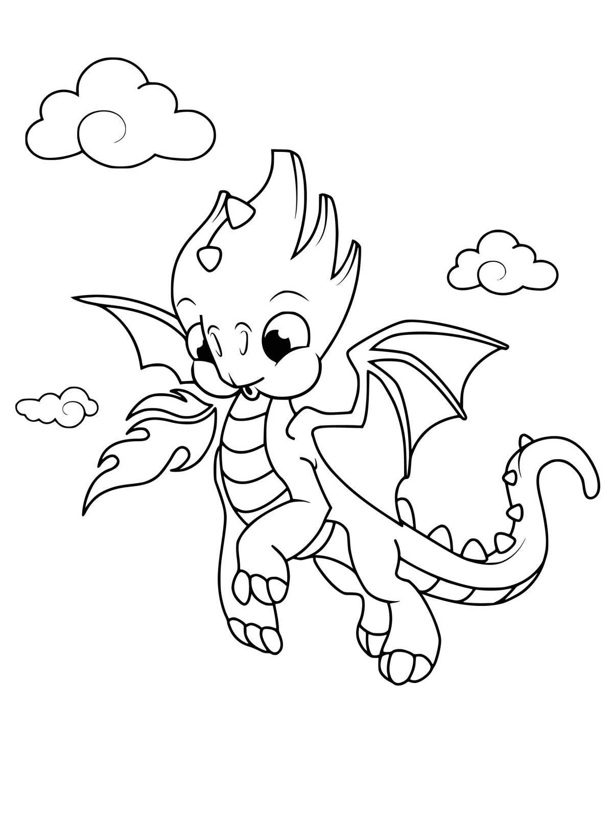 Mystical coloring dragon for kids