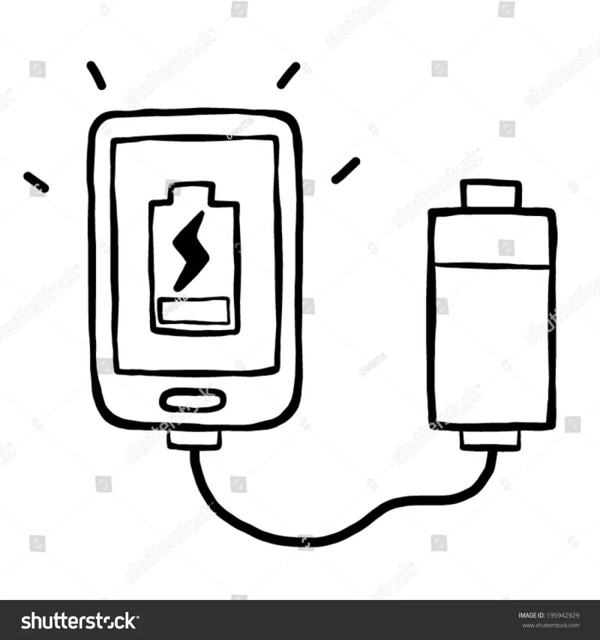 Adorable phone charger coloring page