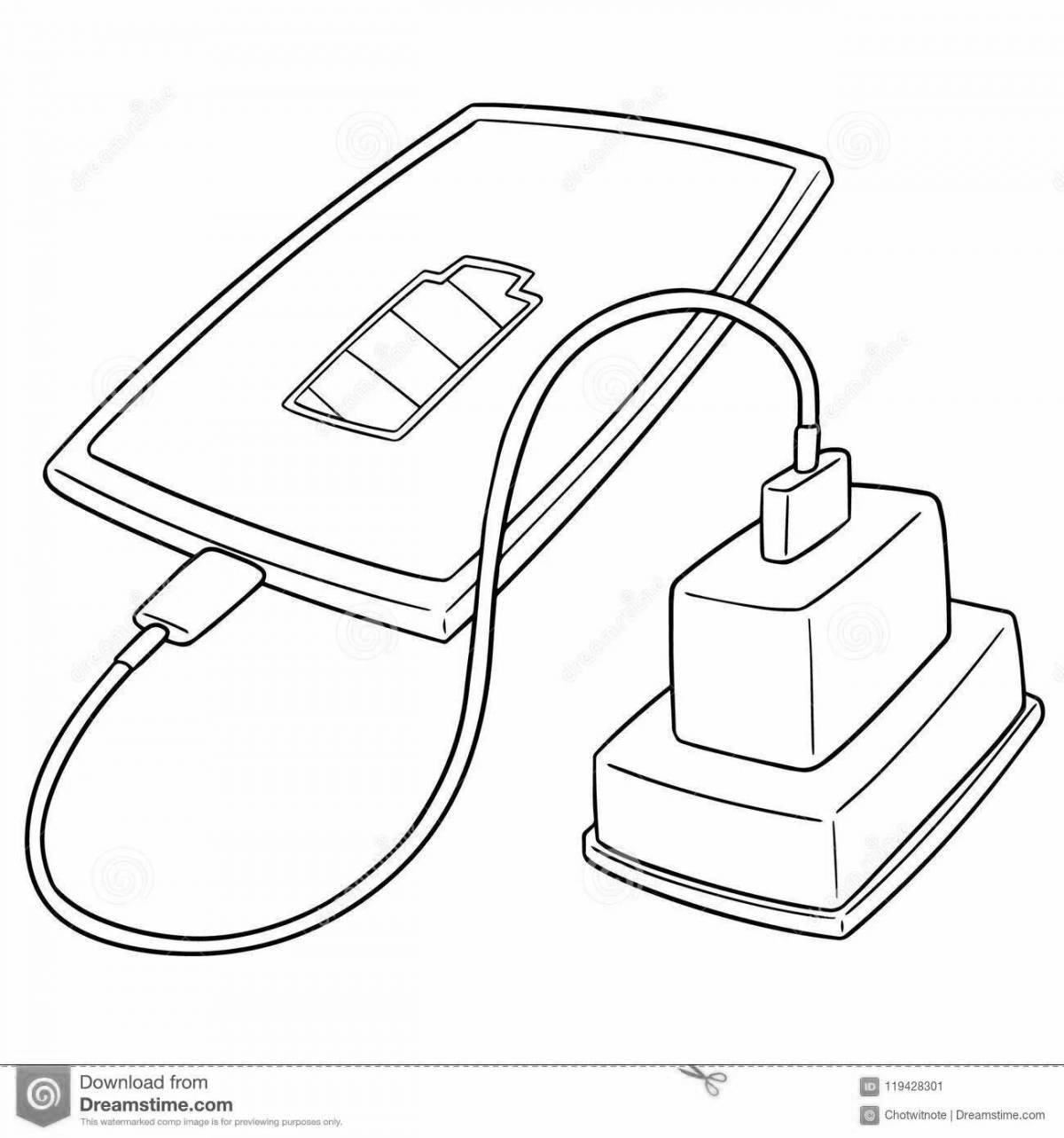 Fun coloring page of phone charger