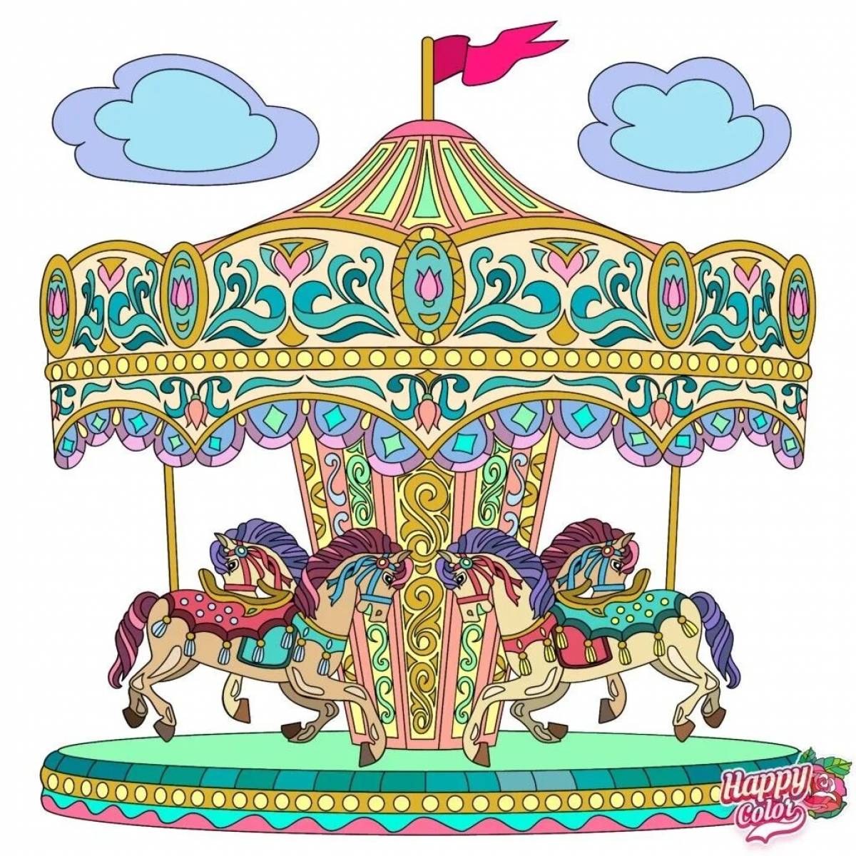 Exciting carousel coloring for teens