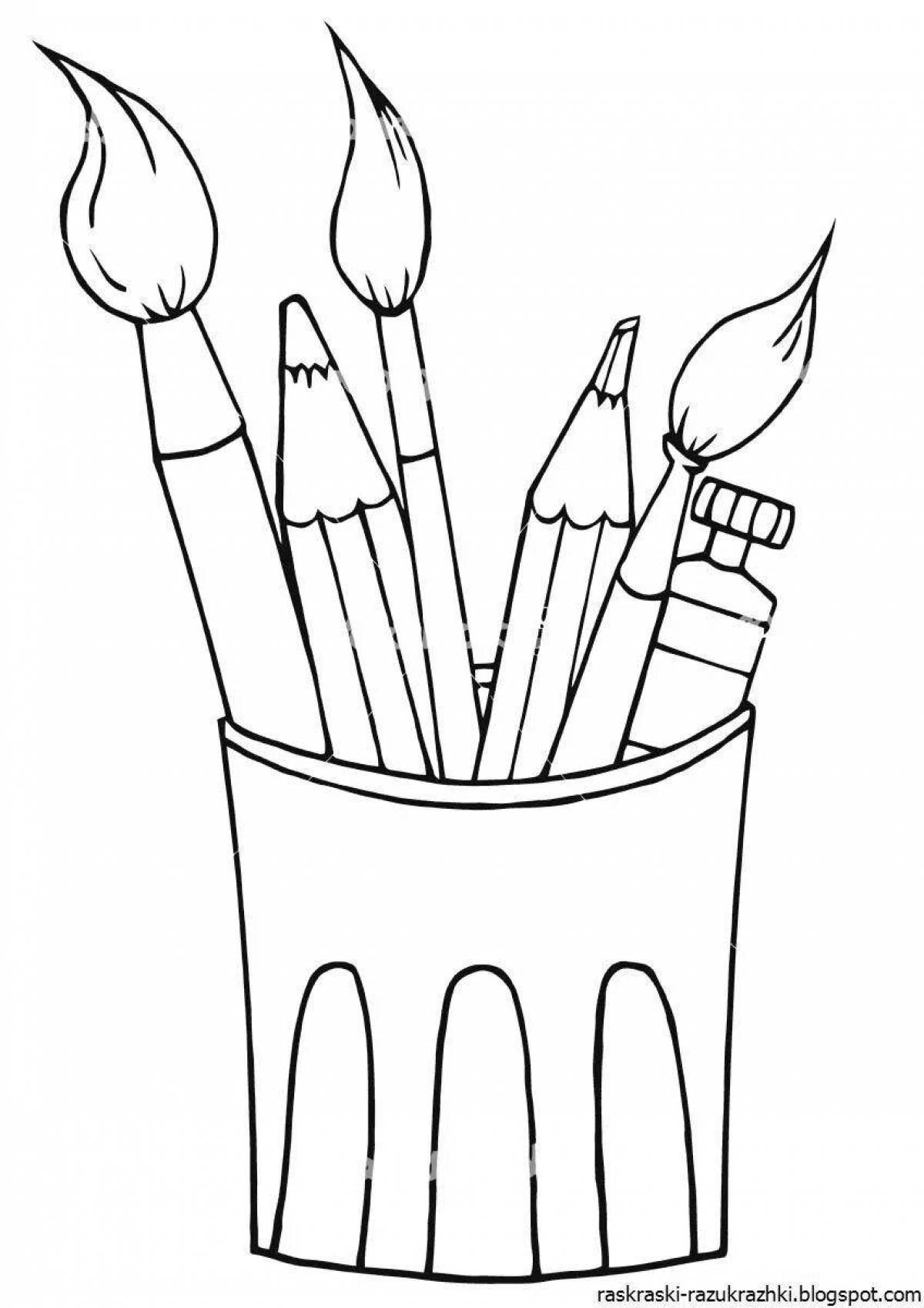 Playful brush coloring page for kids